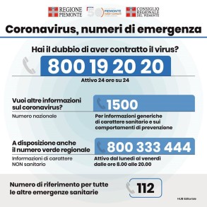 coronavirus numeri verdi per l'emergenza sanitaria - Regione Piemonte