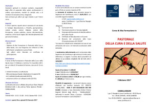 Corso Alta formazione -PASTORALE DELLA CURA E SALUTE _ CAMILLIANUM 2017_ Parte A programma