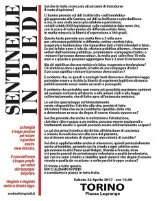 Manifesto Le Sentinelle in Piedi Torino 22 aprile 2017