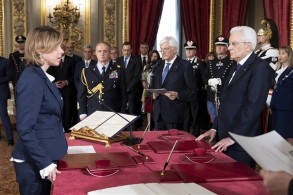 Alla cerimonia di giuramento al Quirinale il presidente Sergio Mattarella con il Ministro della Salute Giulia Grillo, 1.06.2018 